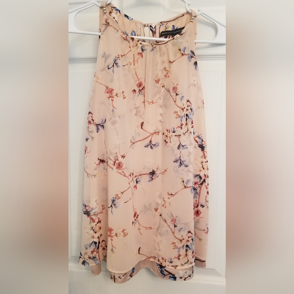 White House Black Market Floral Sleeveless Blouse- Creamy Pink And Blue